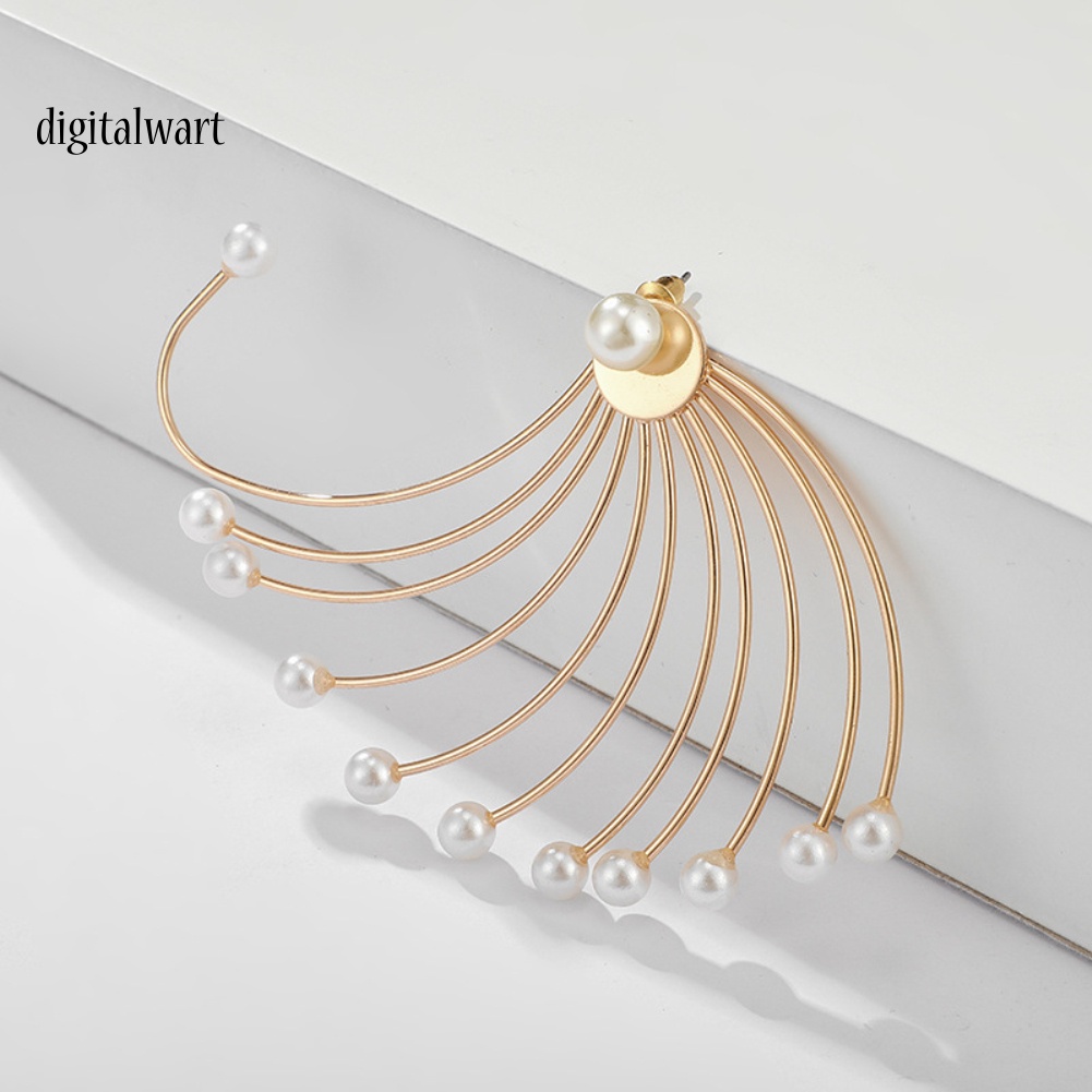 Kỹ Thuật Số| Bông Tai Hình Quạt Đính Ngọc Trai Giả Thời Trang Vintage