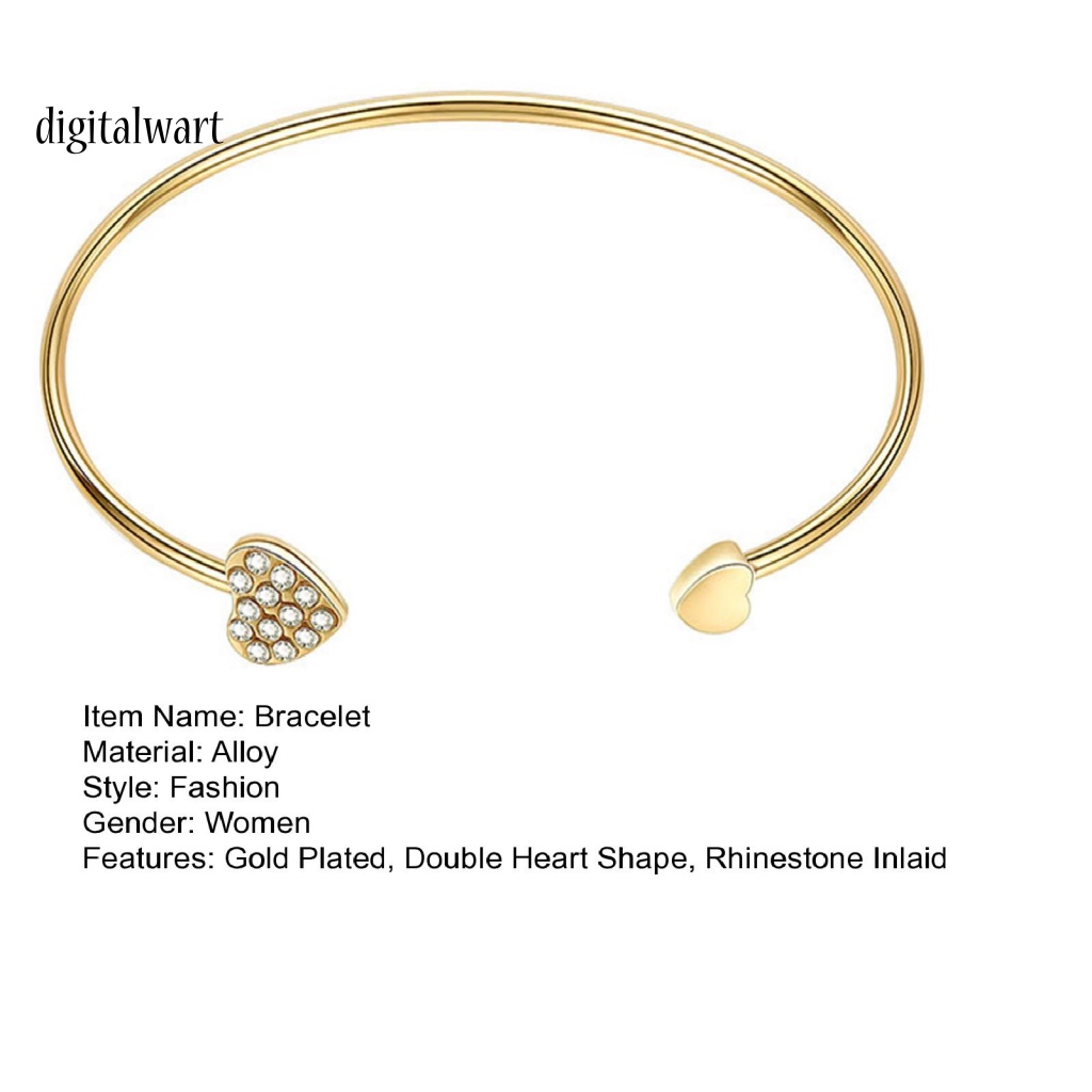 Kỹ Thuật Số| Vòng Tay Hở Mạ Vàng Hình Trái Tim Đính Đá Lấp Lánh Dễ Phối Đồ Thời Trang Cho Nữ