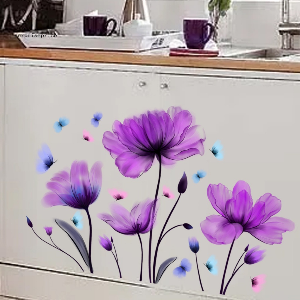 1 Bộ Sticker Dán Tường Họa Tiết Hoa Tulip Và Bươm Bướm Nghệ Thuật Sáng Tạo Dành Cho Phòng Ngủ / Cửa Sổ