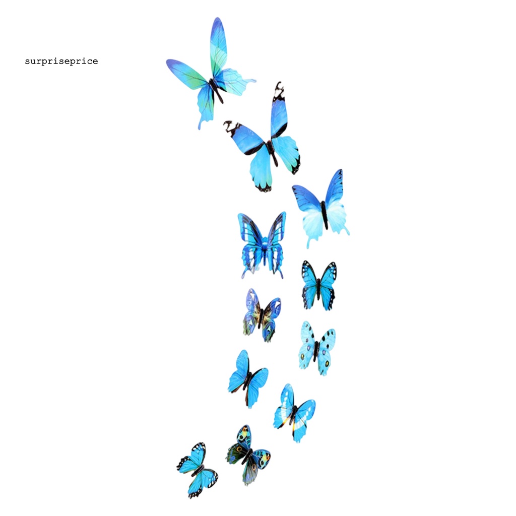 Bộ 12 Miếng Dán Tường Trang Trí Hình Bướm 3D Màu Dạ Quang Tháo Được