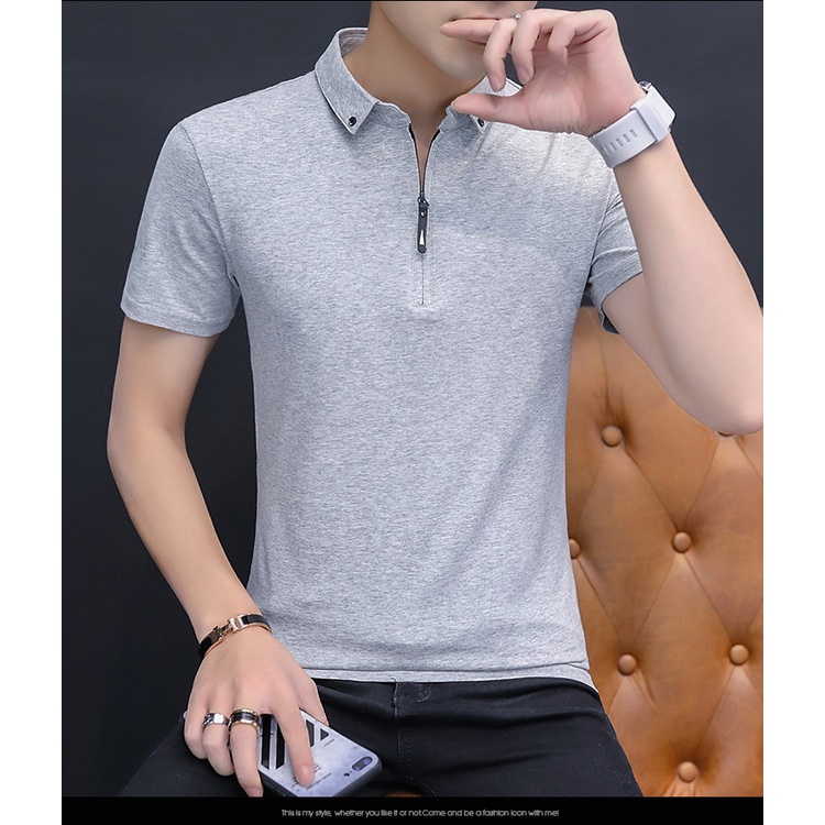 Áo Thun POLO Màu Đen Tay Ngắn Dáng Ôm Có Khóa Kéo Thời Trang Mùa Hè Cho Nam