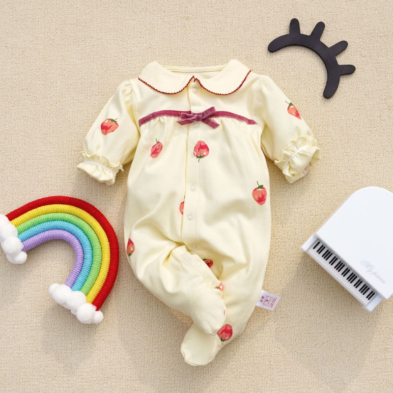 Bộ Áo Liền Quần Tay Dài 100% Cotton In Hình Thỏ Dễ Thương Cho Bé Sơ Sinh 3-12 Tháng Tuổi