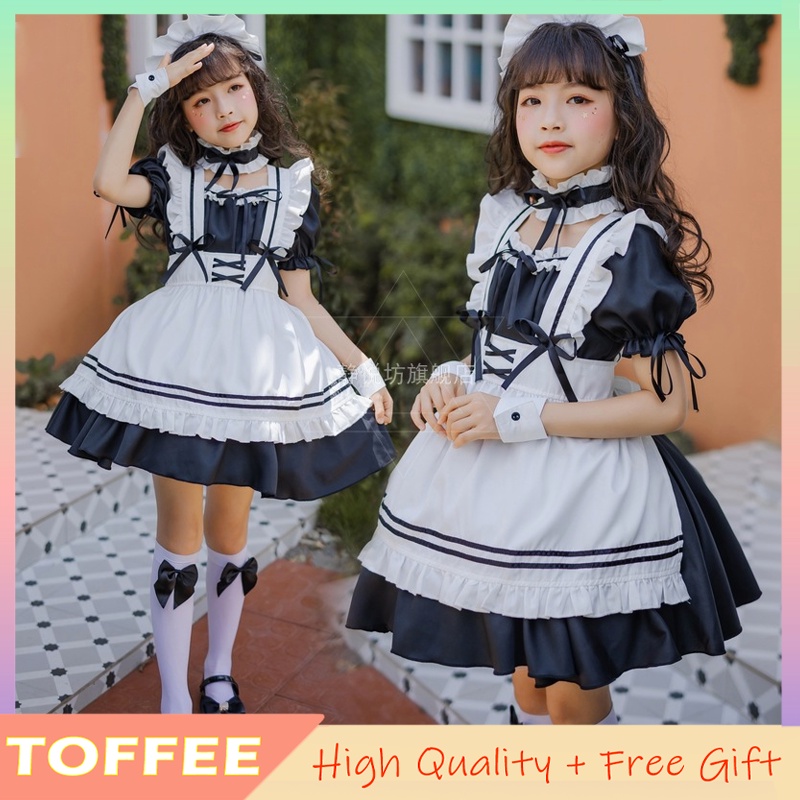 Bộ Trang Phục Hóa Trang Cô Hầu Gái Nhật Bản Lolita Cổ Điển Màu Đen Và Xanh Dương 4 Màu Dành Cho Bé Gái Biểu Diễn Giáng