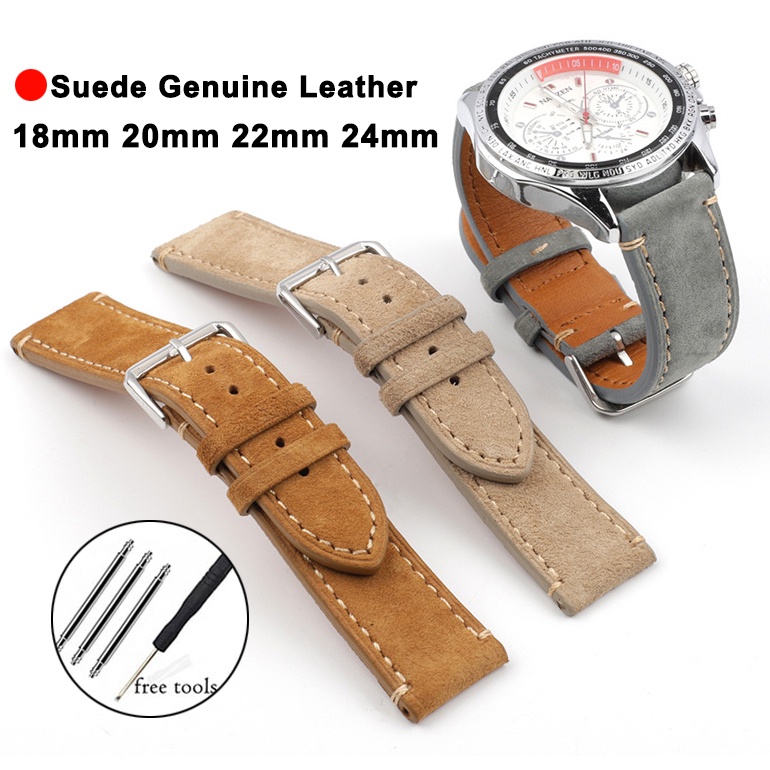 Da lộn Da Thật Chính Hãng Dây Đeo Đồng Hồ 18mm 20mm 22mm 24mm Nam Nữ Đa Năng Thay Thế Dây Vòng Tay Đồng Hồ Mềm Phụ Kiện