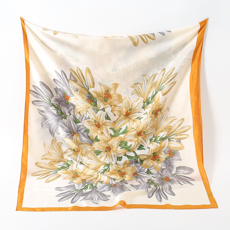 Khăn Choàng Lụa Satin Dài 180-90cm Mềm Mại Thoáng Khí In Họa Tiết Hoa Lily Thanh Lịch Thời Trang Cho Nữ