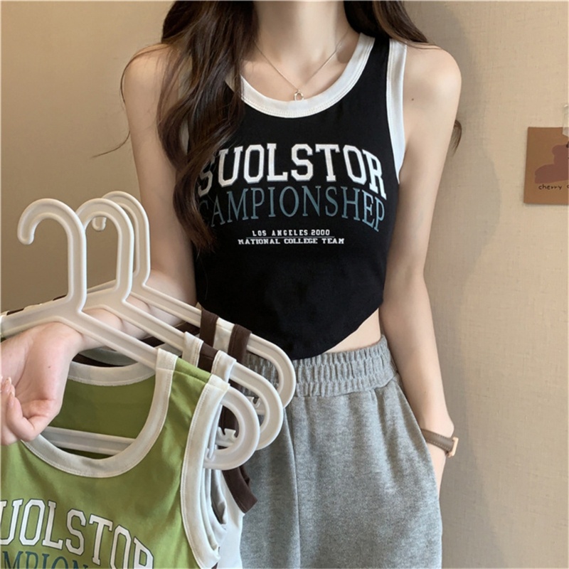 Áo Croptop Sát Nách Dáng Ôm In Chữ Phối Khối Màu Phong Cách Harajuku Thời Trang Mùa Hè Cho Nữ