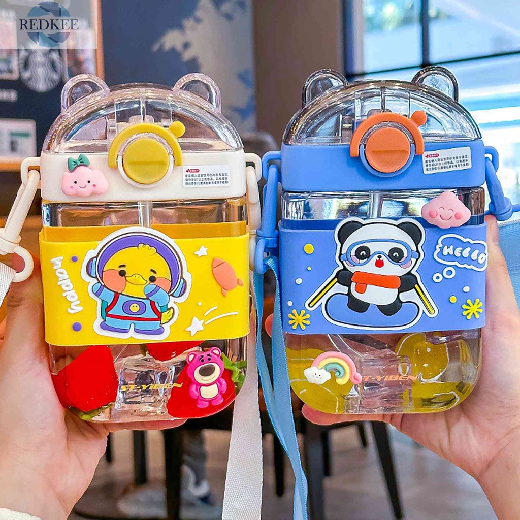Bình Nước Thể Thao 470ml Có Ống Hút Họa Tiết Gấu Dễ Thương Cho Bé