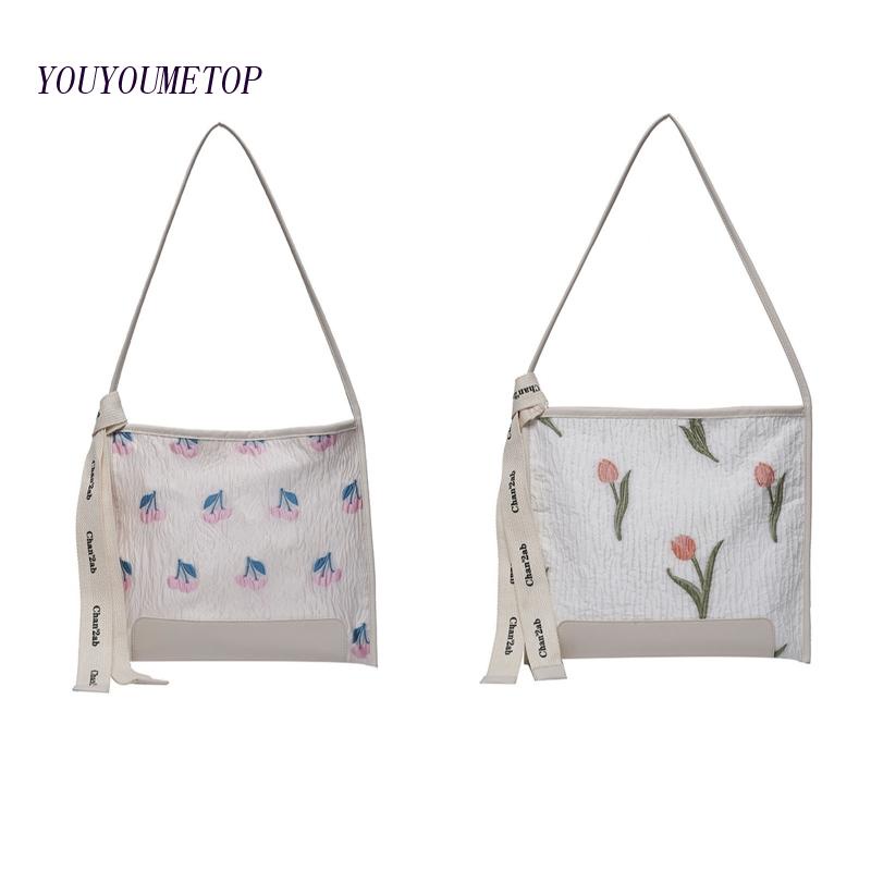 Youyo Túi Xách Tote Cỡ Lớn Họa Tiết Hoa Tulip / Cherry Tinh Tế Thời Trang Mùa Hè Cắm Trại Ngoài Trời Cho Nữ