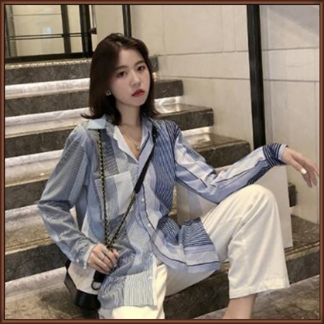 Áo Sơ Mi Tay Dài Dáng Rộng Họa Tiết Kẻ Sọc Thời Trang Cho Nữ
