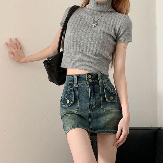 [F &amp; X] Chân Váy Denim Ngắn Dáng Chữ a Lưng Cao Phong Cách Retro Mùa Hè Mới Cho Nữ