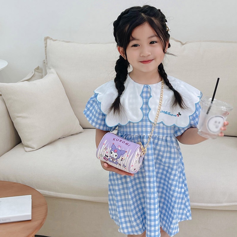 Túi Đeo Chéo Ngực Hình Trụ Họa Tiết Hoạt Hình Phong Cách Hàn Quốc Cho Bé Gái