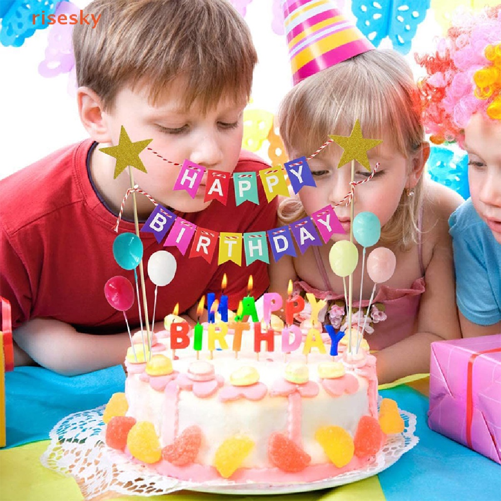 [risesky] Bộ 5 Topper Cắm Bánh Kem Sinh Nhật Nhiều Màu Sắc Ra