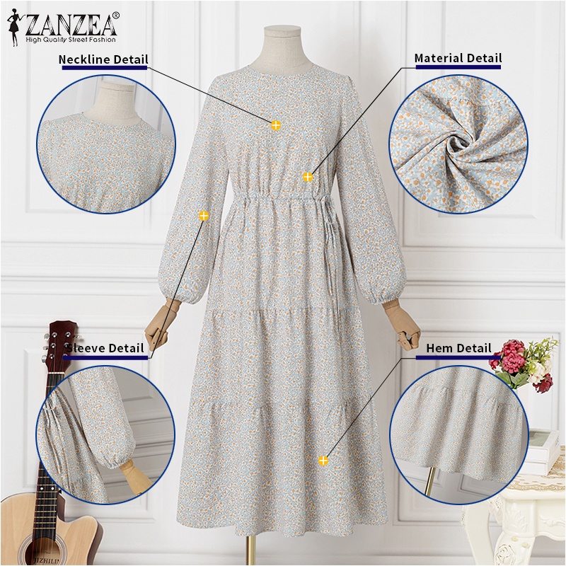 Zanzea Đầm Midi Chữ A Tay Dài In Họa Tiết Hoa Thanh Lịch Thời Trang Cho Nữ