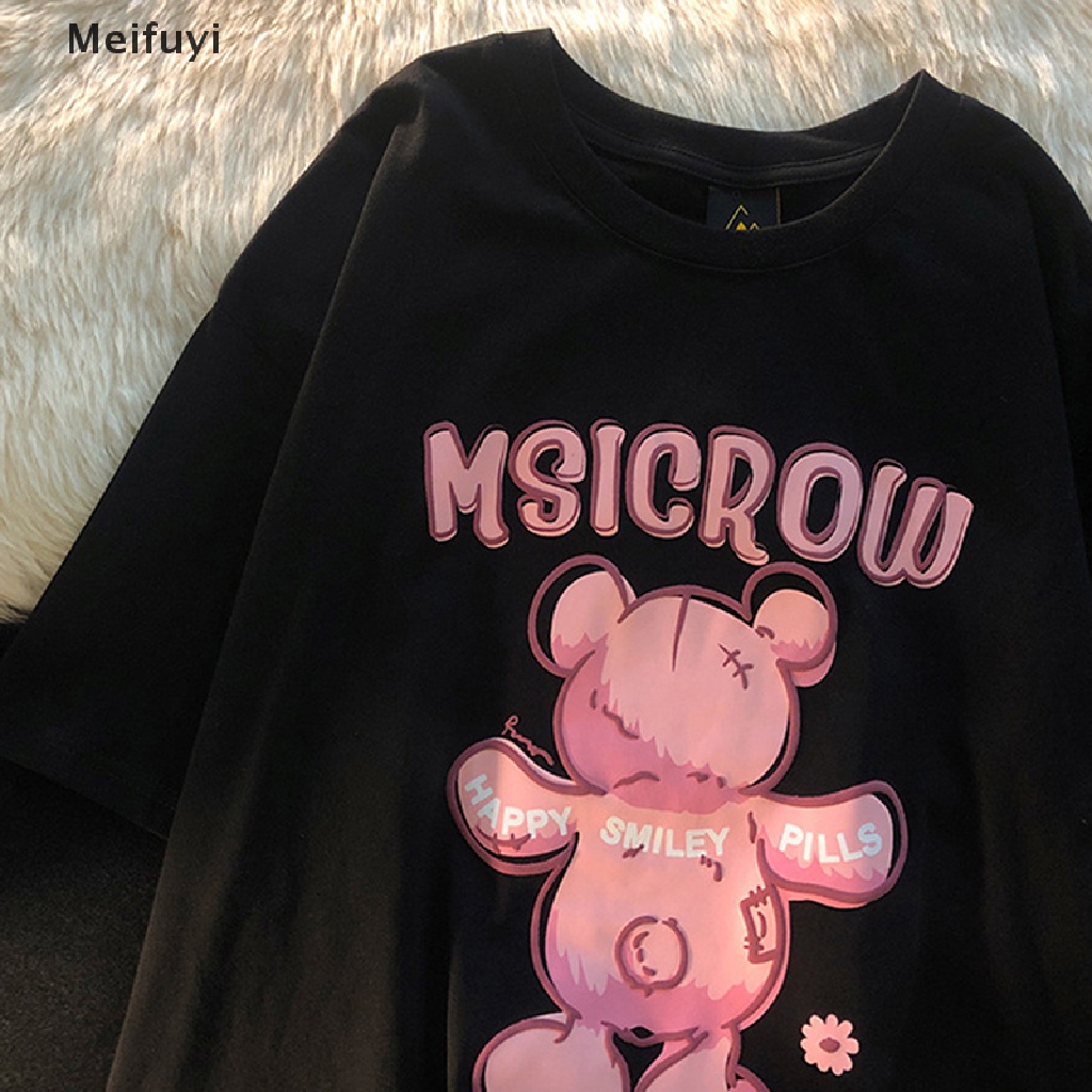 Áo Thun Tay Ngắn Cổ Tròn Dáng Rộng In Hình Gấu Thời Trang Mùa Hè Xinh Xắn Cho Nữ