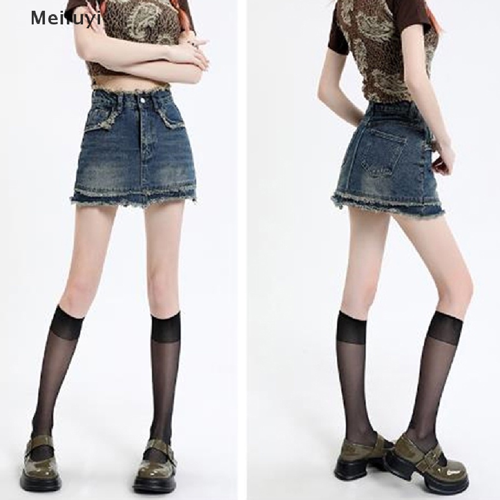 Chân váy jean Mini Lưng Cao Đơn Giản Phong Cách Vintage Hàn Quốc Mới