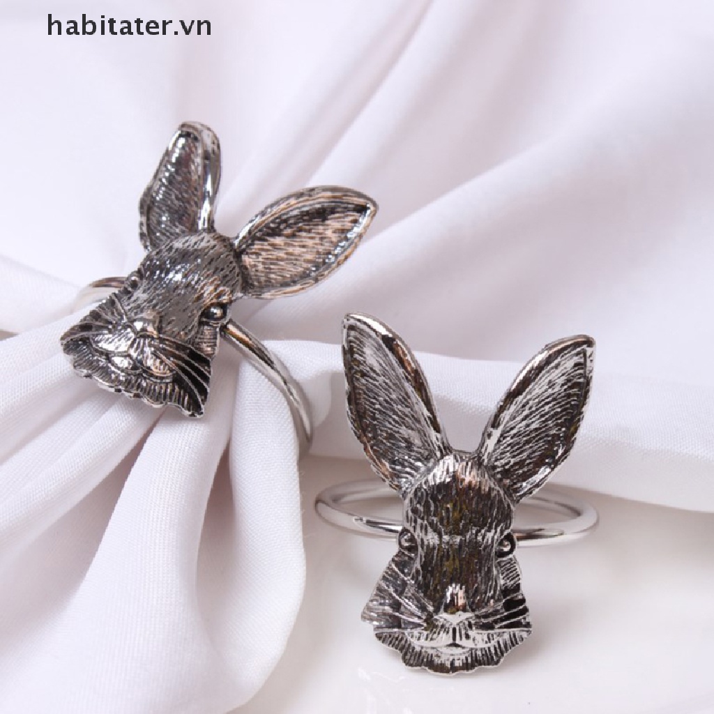 Bộ 2 Khăn Ăn 2 Món Dạng Nhẫn Hình Tai Thỏ Bằng Vải Nỉ Trang Trí Cho Lễ Phục Sinh / Đám Cưới