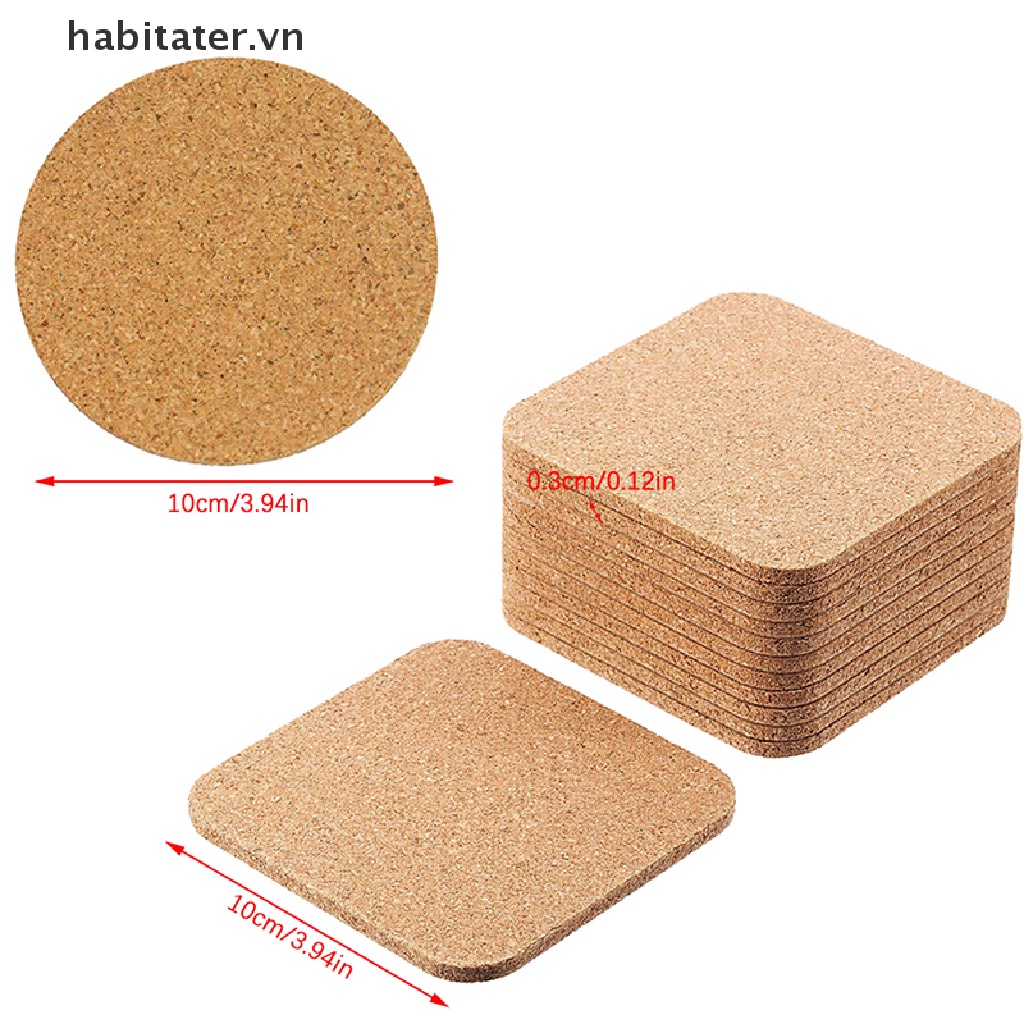 Set 10 Đế Lót Ly Hình Tròn Đường Kính 10Cm Bằng Gỗ Bần Tự Nhiên