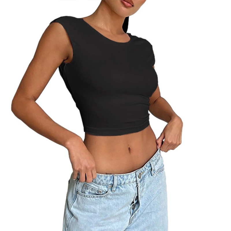 Áo Croptop Sát Nách Hở Lưng Màu Trơn Dáng Ôm Gợi Cảm Cho Nữ