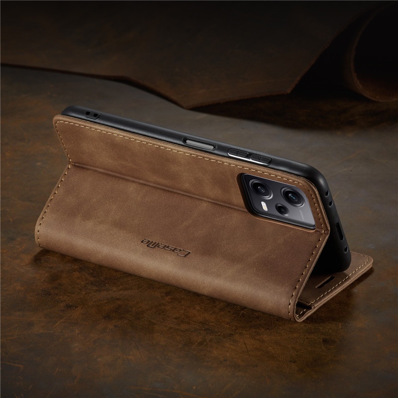 Thời Trang Bao Da Điện Thoại Nắp Lật Màu Nâu Kiêm Giá Đỡ Cho xiaomi 13 12 pro lite 13t 12t poco x5 pro f3 k40 Ốp