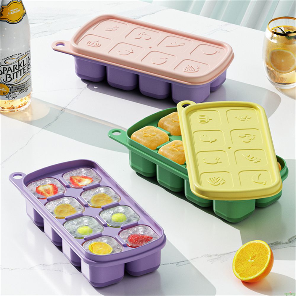 ⚡Vận Chuyển Nhanh⚡⚡Khuôn Làm Đá Viên Bằng Silicon 8 Ô Khuôn Làm Đá Viên Khay Làm Đá Viên Tủ Lạnh Gia Dụng Có Nắp Khuôn Làm Đá Viên Quầy Bar Tự Làm