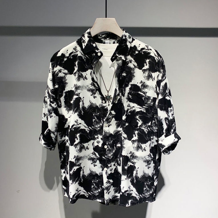 Áo Sơ Mi Ngắn Tay In Họa Tiết Phong Cách Retro Anh Quốc Mẫu Mới 2023 Thời Trang Mùa Hè Dành Cho Nam