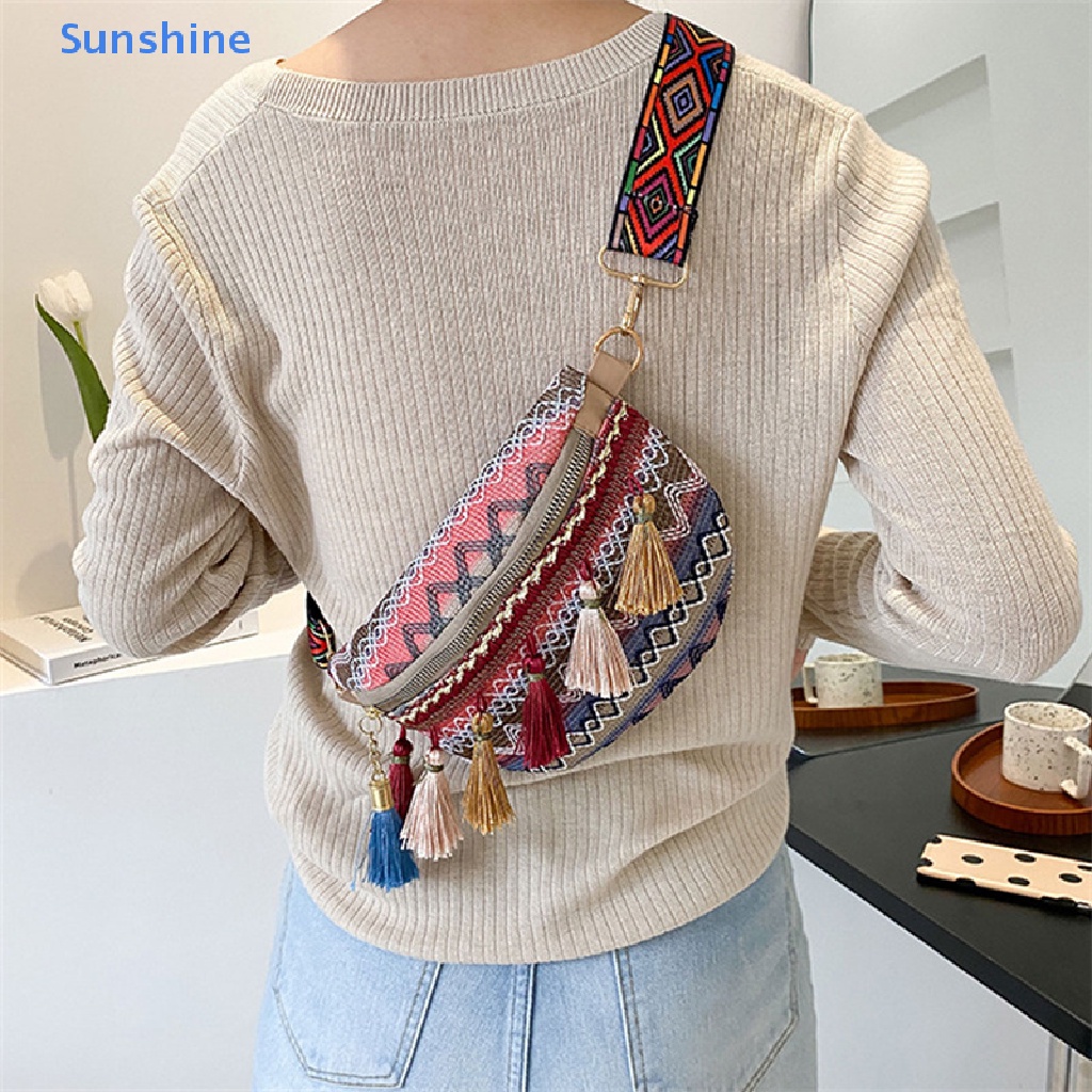 Túi Đeo Chéo / Đeo Hông Chất Liệu Da Phối Tua Rua Phong Cách Cổ Điển Thời Trang Cho