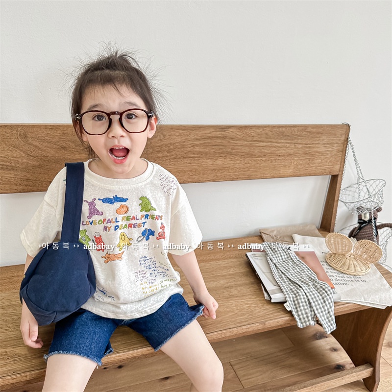 Áo Thun Ngắn Tay In Họa Tiết Phong Cách Hàn Quốc Cho Bé