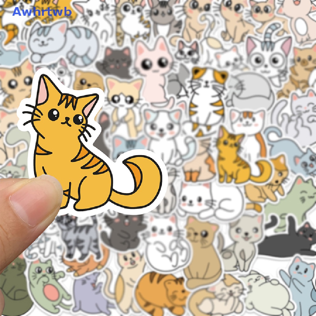 Set 60 Nhãn Dán Họa Tiết Mèo Hoạt Hình Dễ Thương Trang Trí Sổ Tay / Laptop / Vali / Xe Hơi Mới