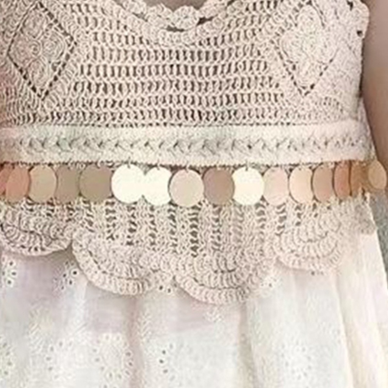 Áo Dệt Kim Sát Nách Cổ Chữ V Viền Bèo Đính Kim Tuyến Lấp Lánh Kiểu Babydoll Cho Nữ