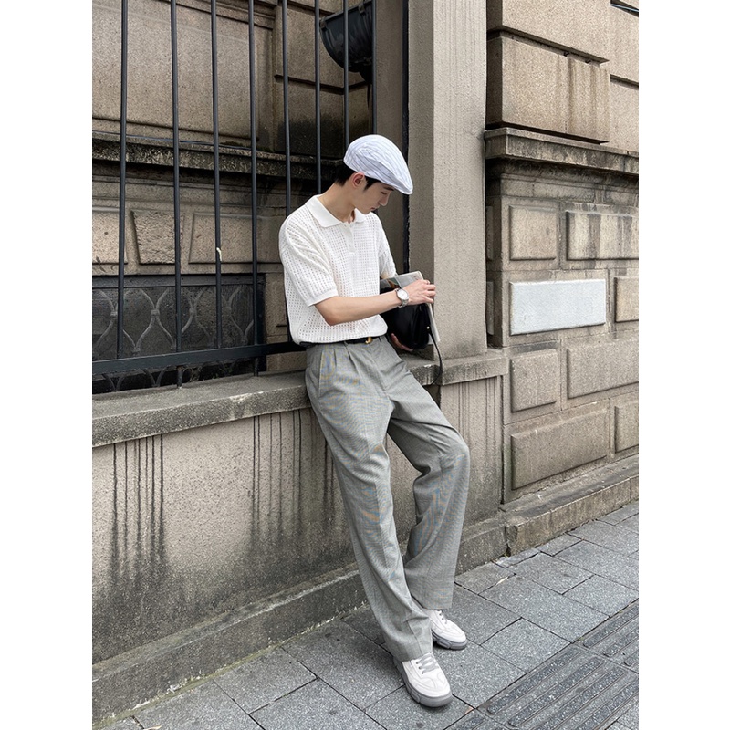 Áo Thun polo Dệt Kim Tay Lỡ Màu Sắc Trơn Phong Cách Nhật Bản Thời Trang Mùa Hè Thoáng Khí Cho Nam