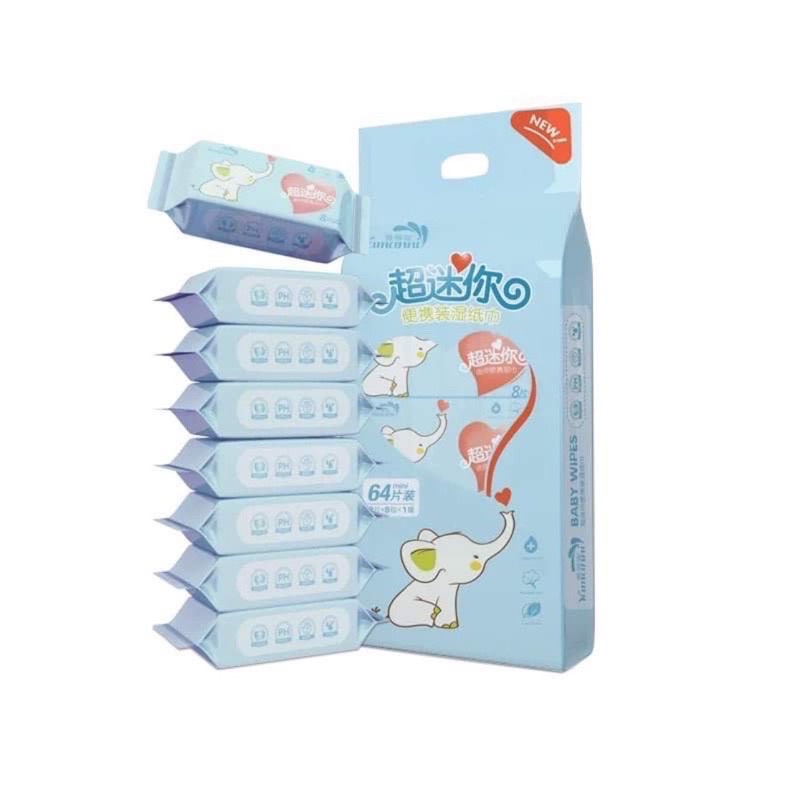 Set 8 gói  Khăn Ướt Mini Bỏ Túi Du Lịch Tiện Lợi