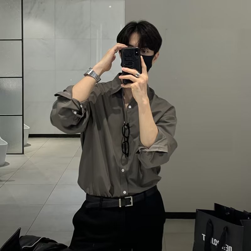 Áo Sơ Mi Lụa Tay Dài Dáng Rộng Thời Trang Công Sở Dành Cho Nam Giới