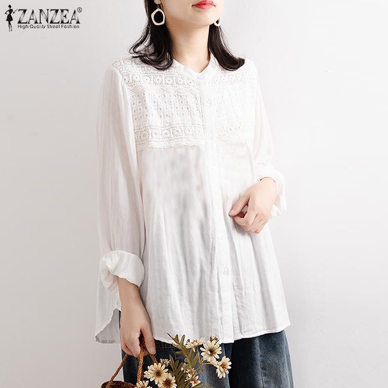 Áo nữ ZANZEA tay dài cổ đứng phối ren thời trang