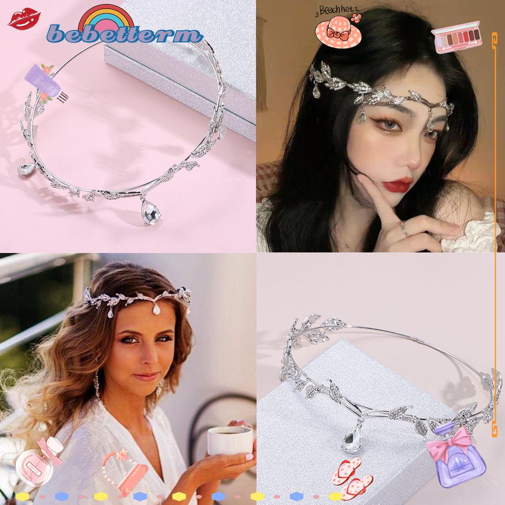 Vương Miện Cài Tóc Hình Giọt Nước Đính Lá Trước Cho Cô Dâu