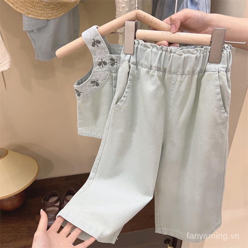 Bộ Áo Thun + Quần Jeans Thêu Họa Tiết Thời Trang Hàn Quốc 2023 Cho Bé Gái 3TTP