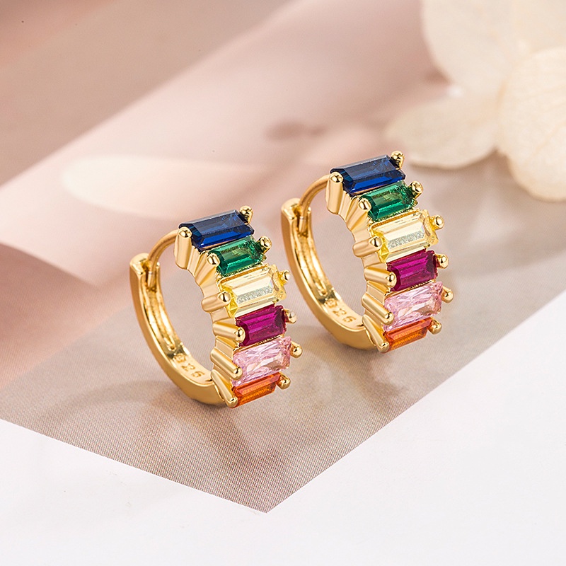 Khuyên Tai Đính Đá Zircon Màu Sắc Tương Phản Thời Trang Cao Cấp Mới Cho Nữ