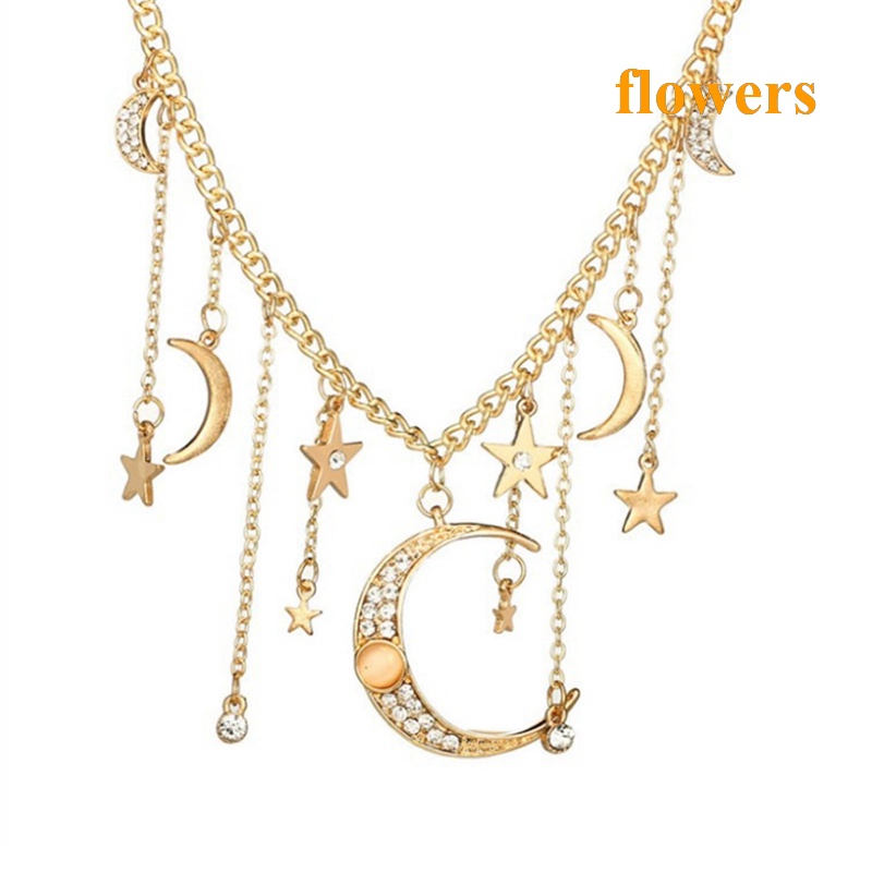 Vòng cổ Mặt Hình Ngôi Sao / Mặt Trăng / Bông Hoa Đính Đá Thời Trang Cho Nữ