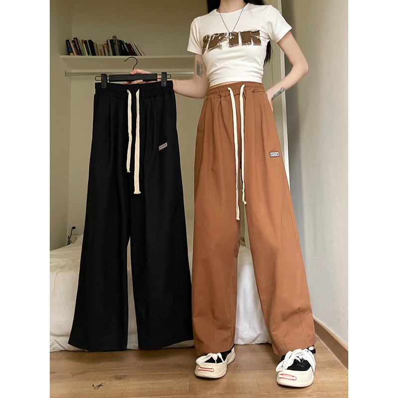 SUXI Quần Dài Ống Đứng Dáng Rộng Màu Sắc Đơn Giản Thời Trang Mùa Hè Theo Phong Cách Vintage