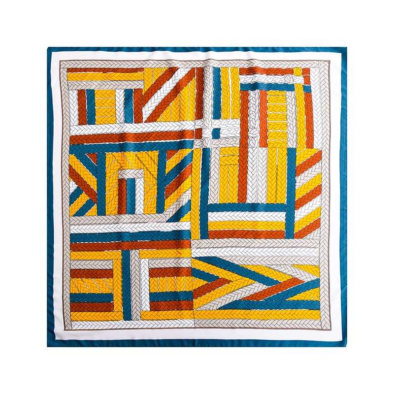 Khăn Choàng Lụa Vuông 90 * 90cm Chống Nắng In Họa Tiết Màu Tương Phản Thời Trang