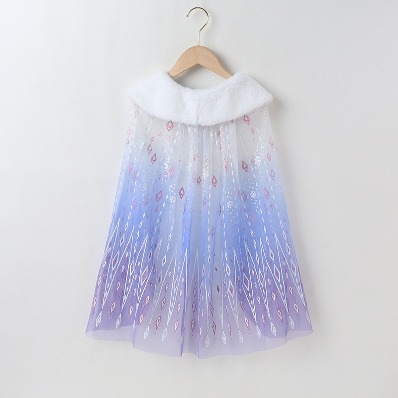 Áo Choàng Hóa Trang Công Chúa Elsa Phối Lông Có Thể Tháo Rời Cho Bé Gái Dịp Halloween