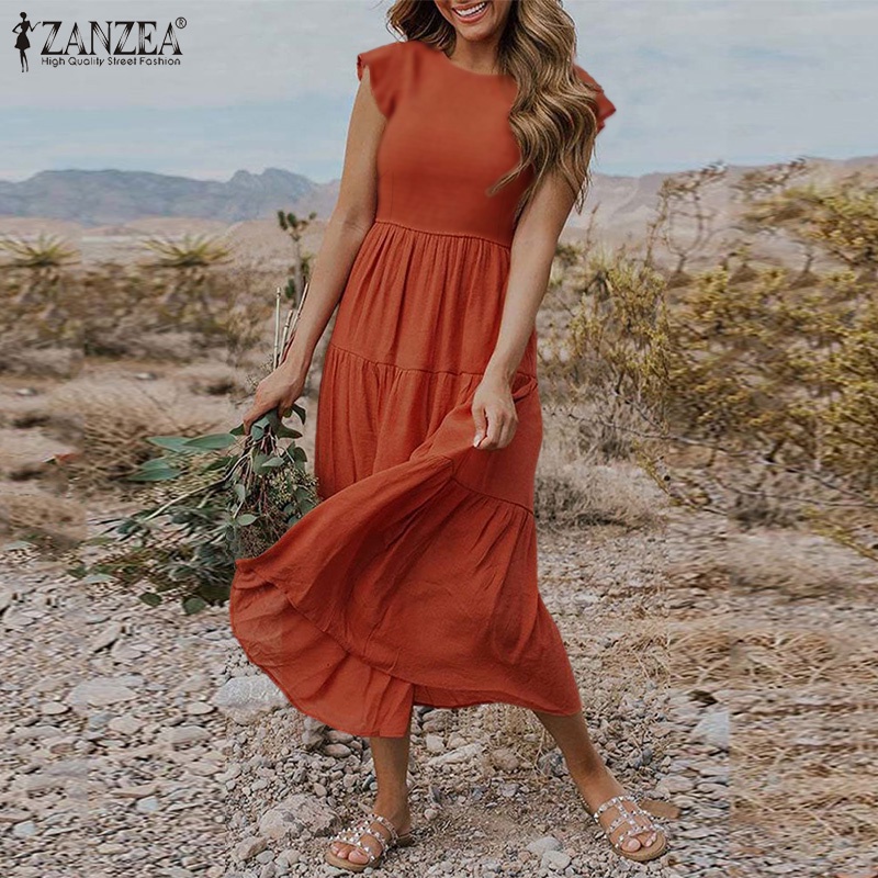 ZANZEA Đầm Nữ Tay Ngắn Cổ Tròn Thời Trang Quyến Rũ