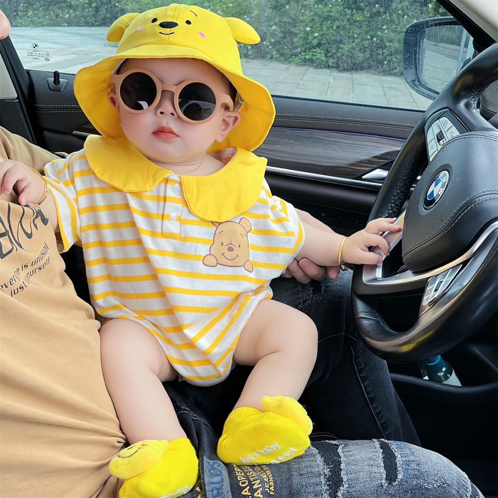 Áo Liền Quần Tay Ngắn In Hình Gấu Pooh Cho Bé Trai Sơ Sinh Từ 0-24 Tháng Tuổi