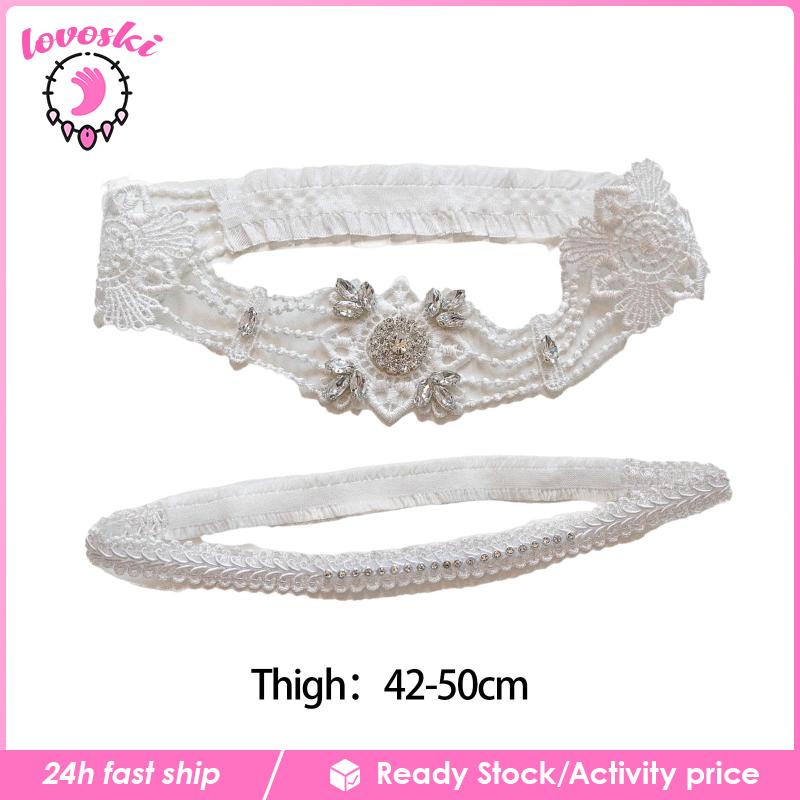 Set 2 Đai Nịt Bít Tất Ren Đính Đá Cho Cô Dâu