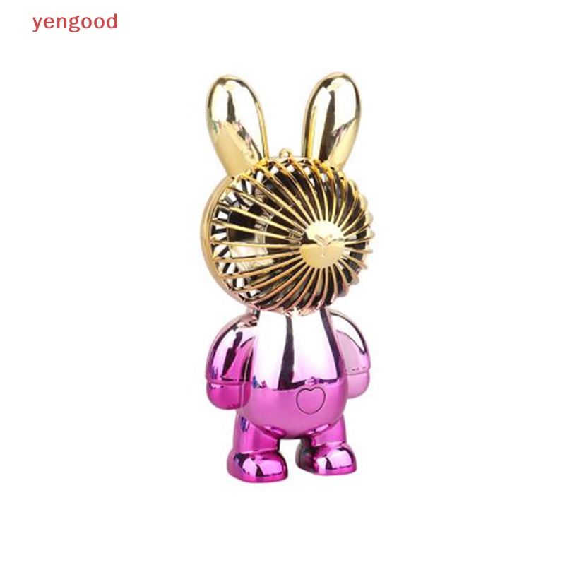 Quạt Mini Cầm Tay Có Đèn Nhiều Màu Sạc USB Họa Tiết Thỏ Hoạt Hình