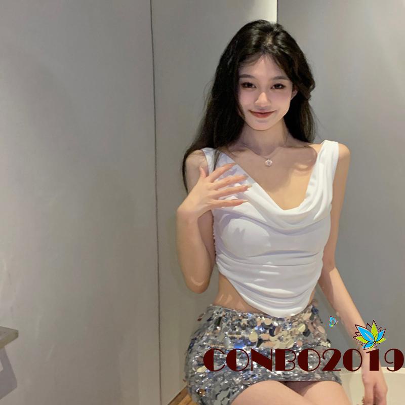 Áo Croptop Trễ Vai Màu Sắc Đơn Giản Cho Nữ