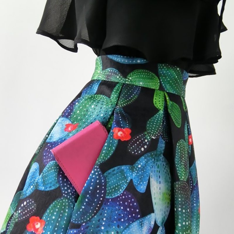 Chân Váy Lửng Lưng Cao Có Túi In Họa Tiết Thời Trang Xuân Hè Cho Nữ