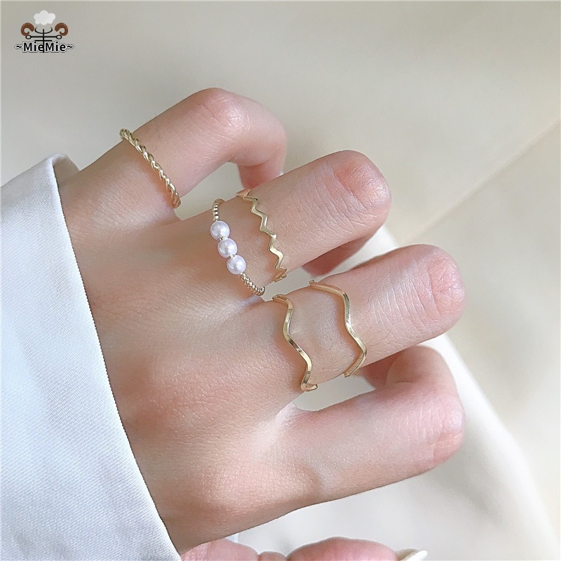 Bán Buôn Nhẫn Đặt 5 Chiếc Gợn Sóng Trơn