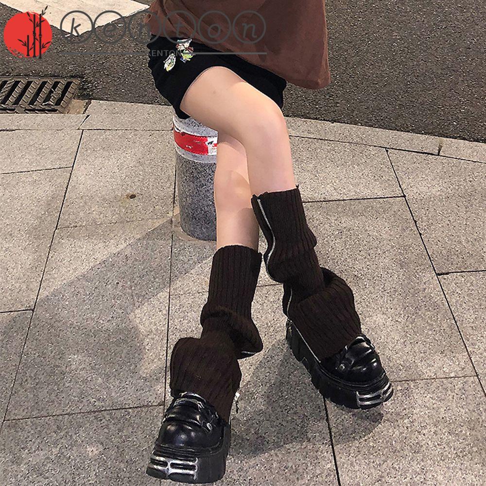 Giày bốt Harajuku thiết kế dây kéo giữ ấm cao đến đầu gối thời trang Hàn Quốc cổ điển