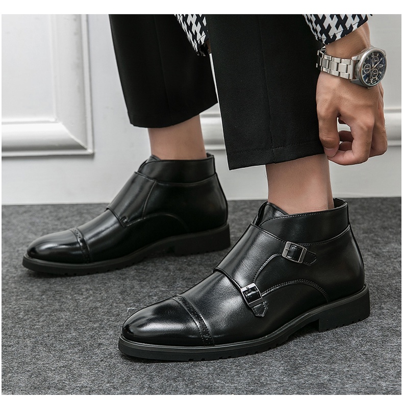 Giày bốt da nam mũi nhọn thoáng khí