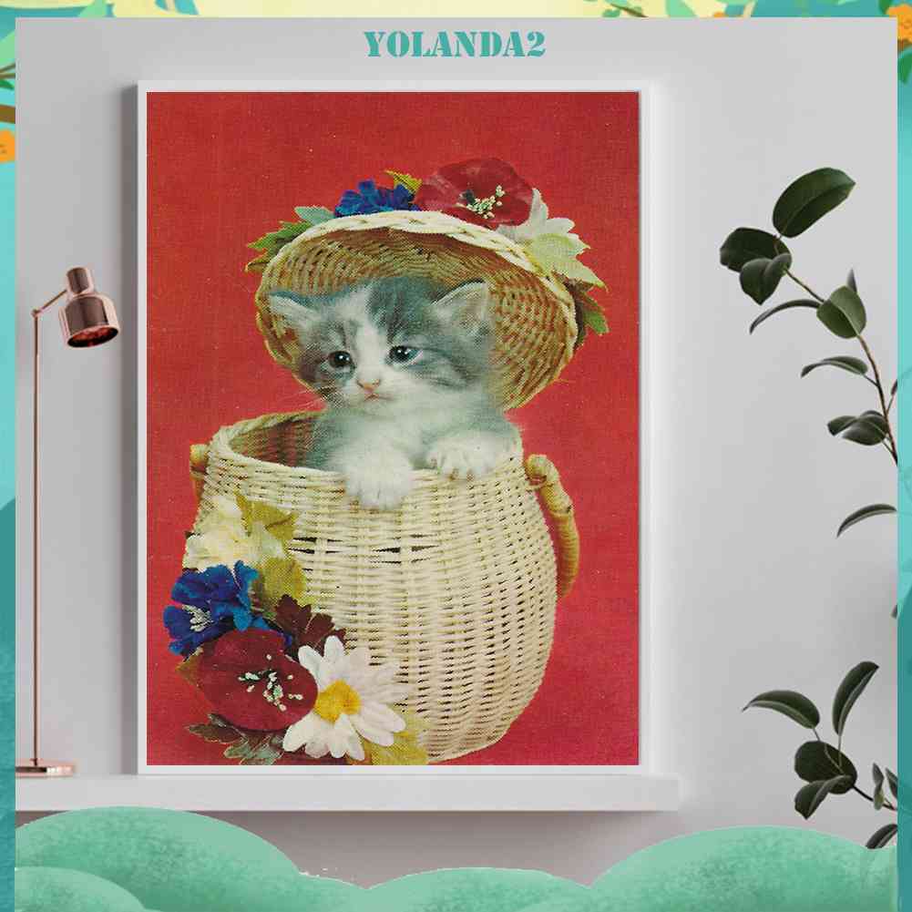 Tranh Đính Đá Kim Cương Toàn Bộ 5D DIY Hình Vẽ Mèo Trang Trí Nhà Cửa